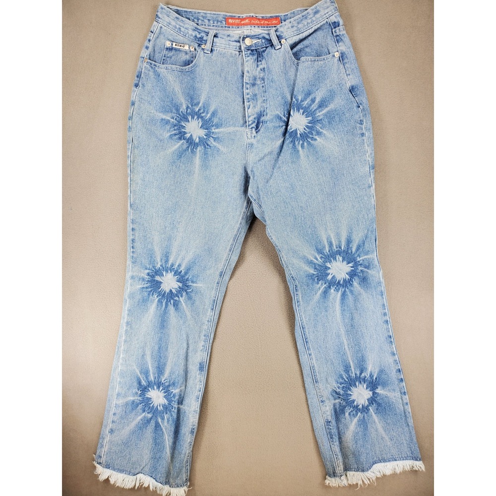 Revolt Jeans Women 16 Blue Sunburst Starburst Frayed Hem High Rise 90s Vintage